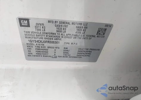 2015 Cadillac Escalade Premium из США, поврежденный, VIN 1GYS4CKJ0FR306361